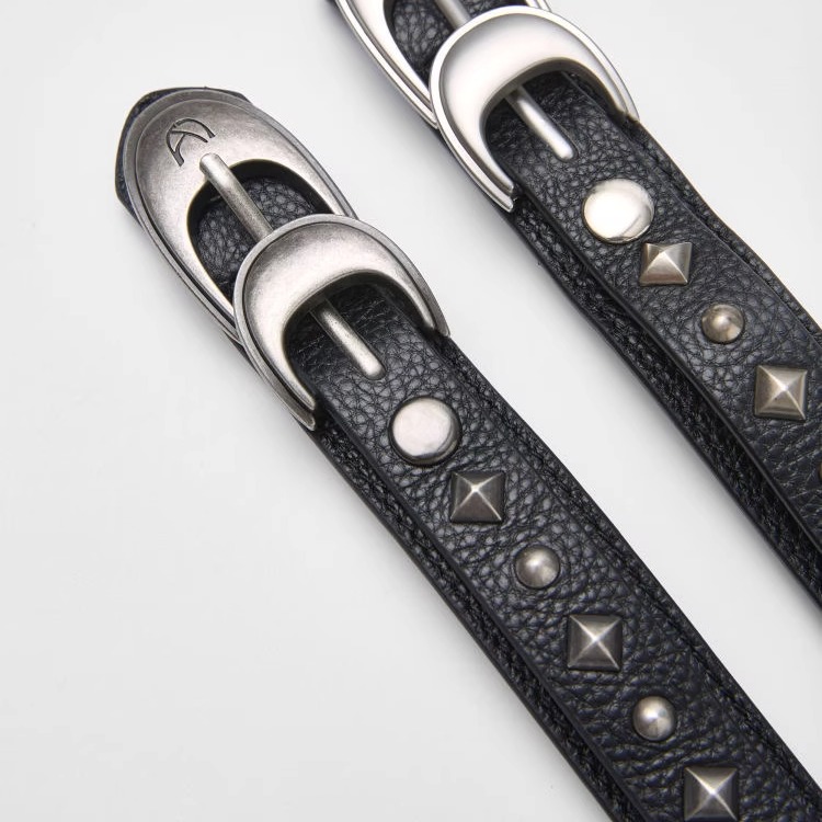 铆钉银扣做旧复古皮带头层牛皮