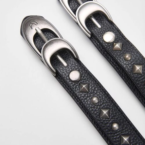 铆钉银扣做旧复古皮带头层牛皮