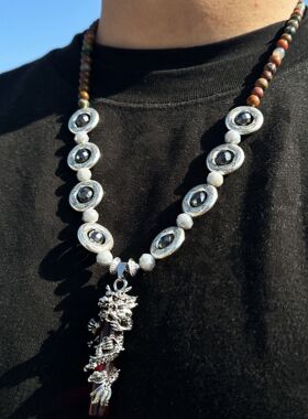 藏式巴洛克珍珠水晶钛钢项链