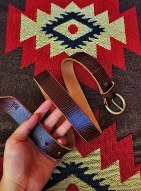 美单复古纯铜扣水洗做旧真皮小贝上身皮带茶芯头层牛皮RRL腰带