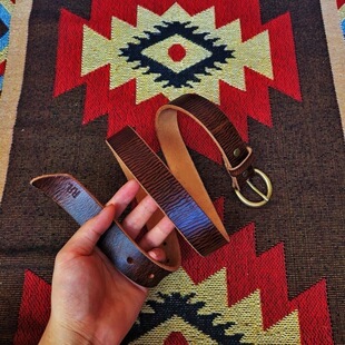 美单复古纯铜扣水洗做旧真皮小贝上身皮带茶芯头层牛皮RRL腰带