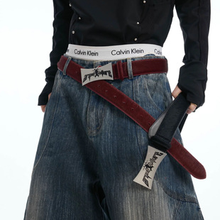 ArguE CulturE重磅做旧金属牌PU皮马毛皮带小众复古高级百搭腰带