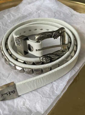 ERD忧郁的富二代 男朋克风铆钉白色牛皮腰带女重工金属扣百搭皮带