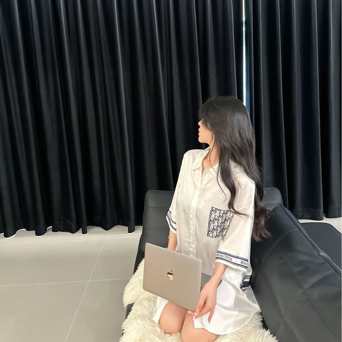 新款夏季女款高定英文字母性感睡裙人字纹薄款冰丝大码宽松家居服
