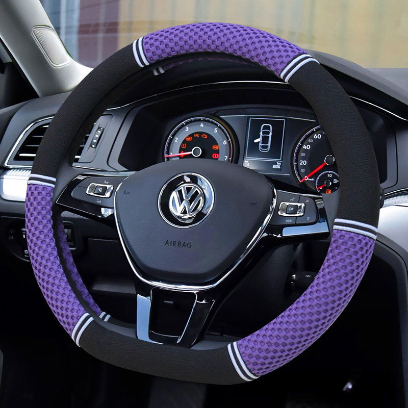 夏季方向盘套 汽车把套平底 四季通用 冰丝布料 防滑吸汗 夏季