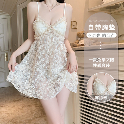 性感蕾丝透视睡衣深V聚拢大码