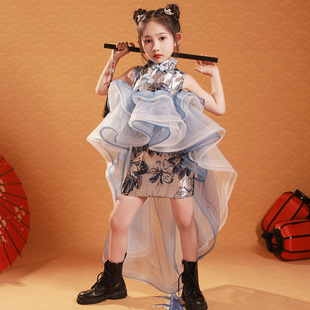 中国风女童模特走秀演出礼服小女孩改良国潮 儿童旗袍2023新款 春季