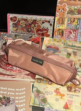 MANCHE原创日系简约大开口笔袋小众大容量立体纯色尼龙学生文具盒