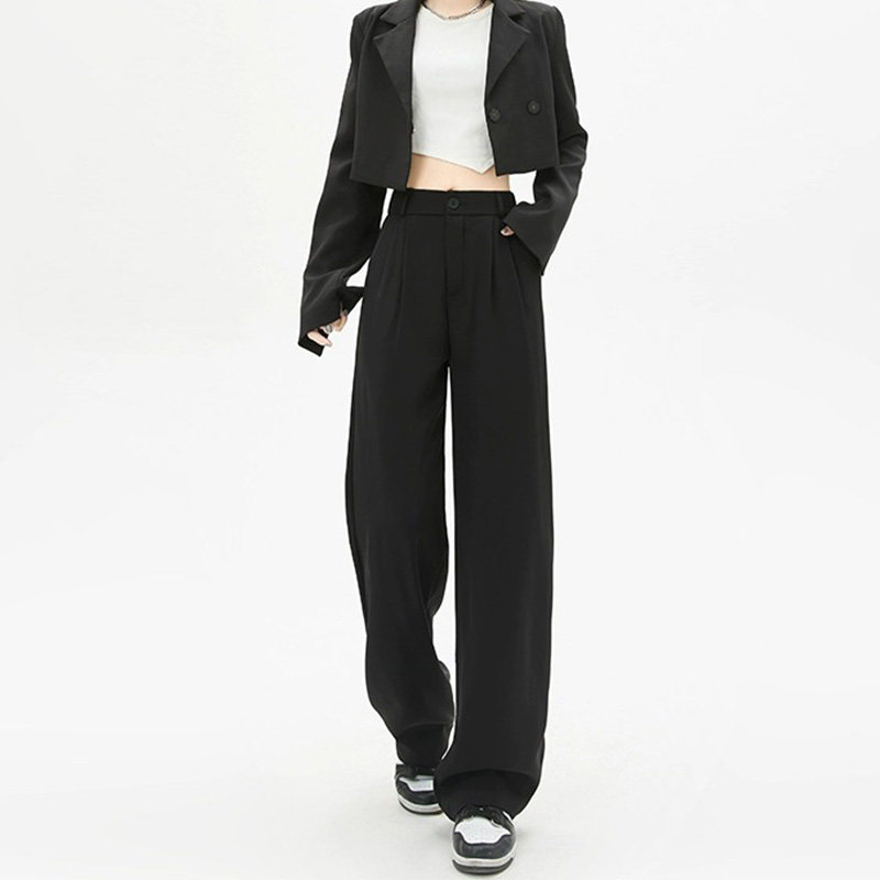 9820-038西装裤子女胖mm大码显瘦遮胯高腰直筒垂感梨型身材穿搭