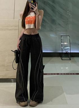 99209-052垂感工装裤子女胖mm大码显瘦梨型身材穿搭宽松跳舞阔腿
