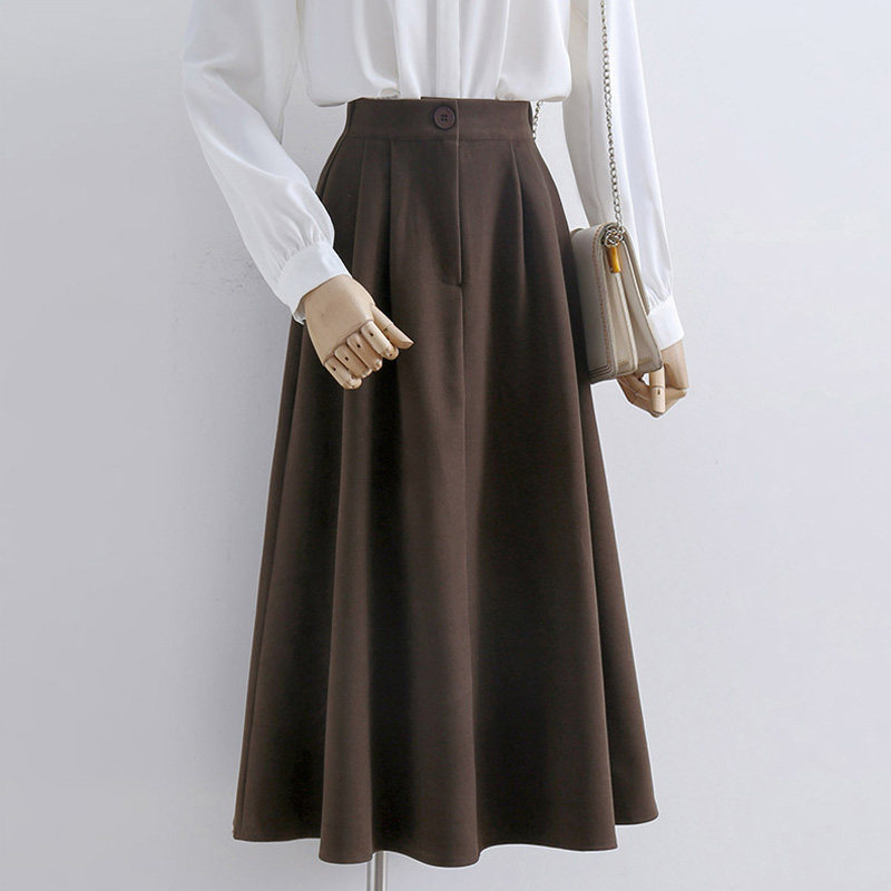 99132-42大码毛呢a字半身裙女高腰长伞裙子胖mm遮肚子显瘦遮胯宽