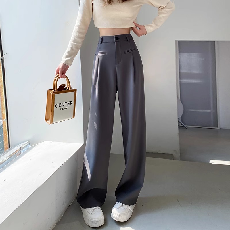 99243-42灰色西装裤子女大码胖mm显瘦梨型身材直筒裤子设计感小众