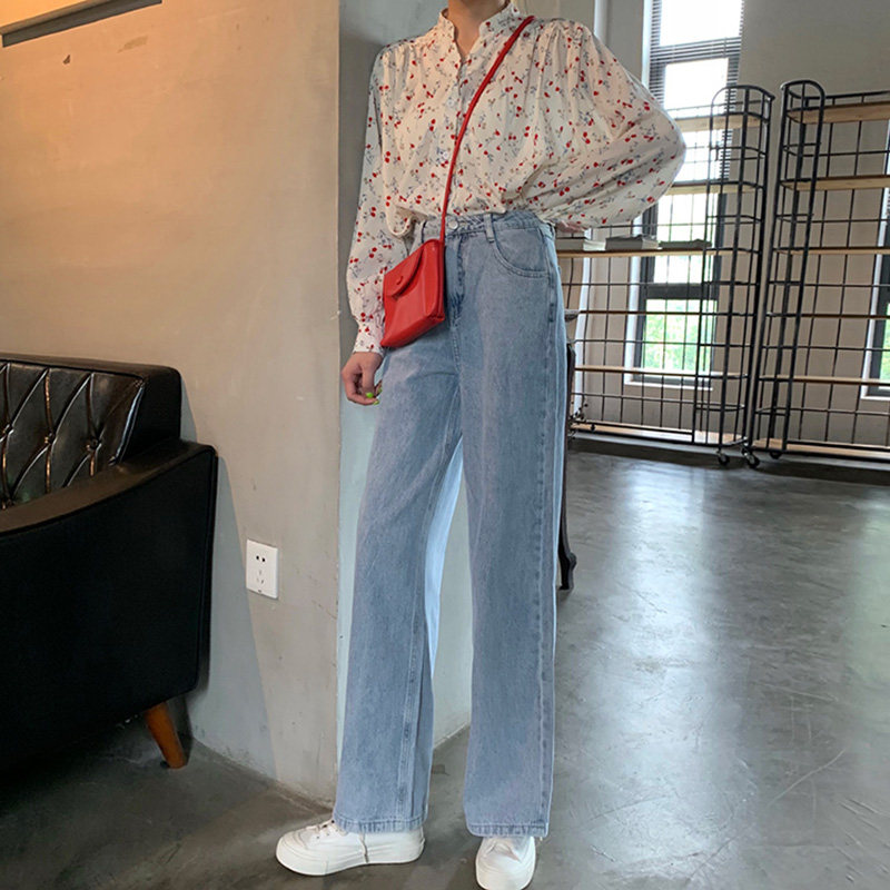 9358-038大码阔腿牛仔裤胖妹妹梨型身材大腿粗胖女孩穿搭直筒显瘦