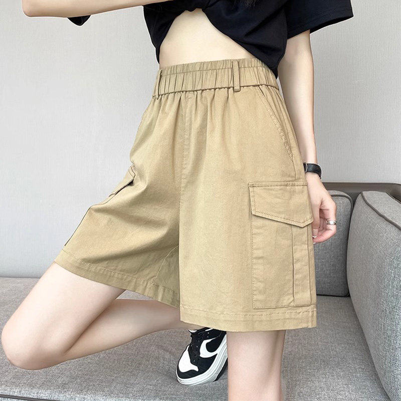 99286-35工装a字短裤大码女胖mm遮肚子显瘦高腰阔腿休闲五分裤夏