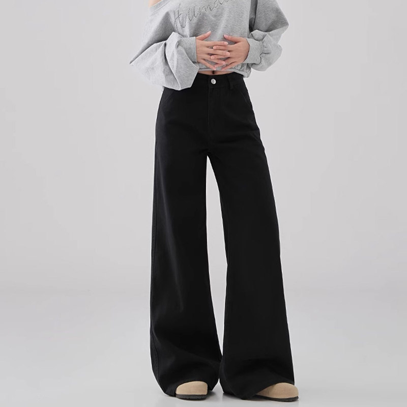 77219-40大码微喇牛仔裤子女款胖mm显瘦梨型身材高腰宽松阔腿裤