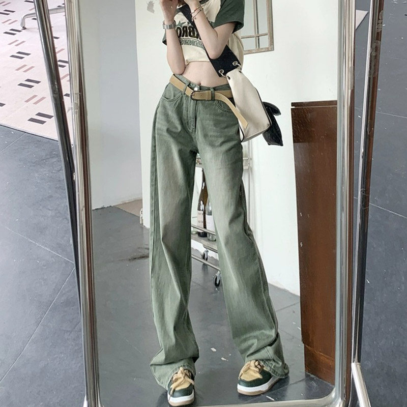 色高腰直筒大码牛仔裤女胖mm显瘦