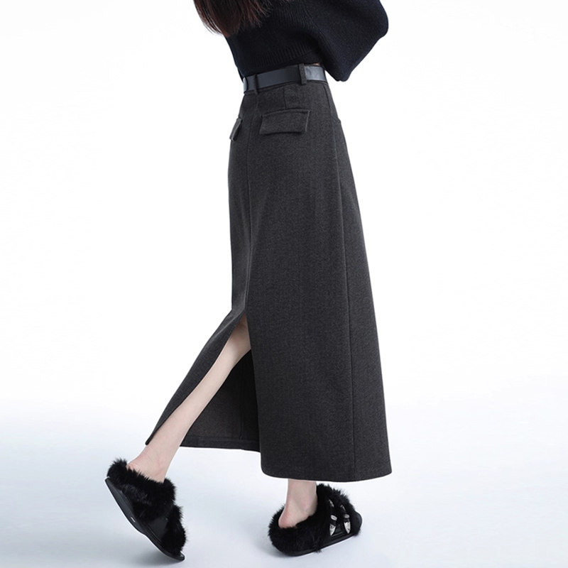 99305-42大码毛呢半身裙子胖mm遮肚显瘦包臀裙女梨型身材高腰秋冬