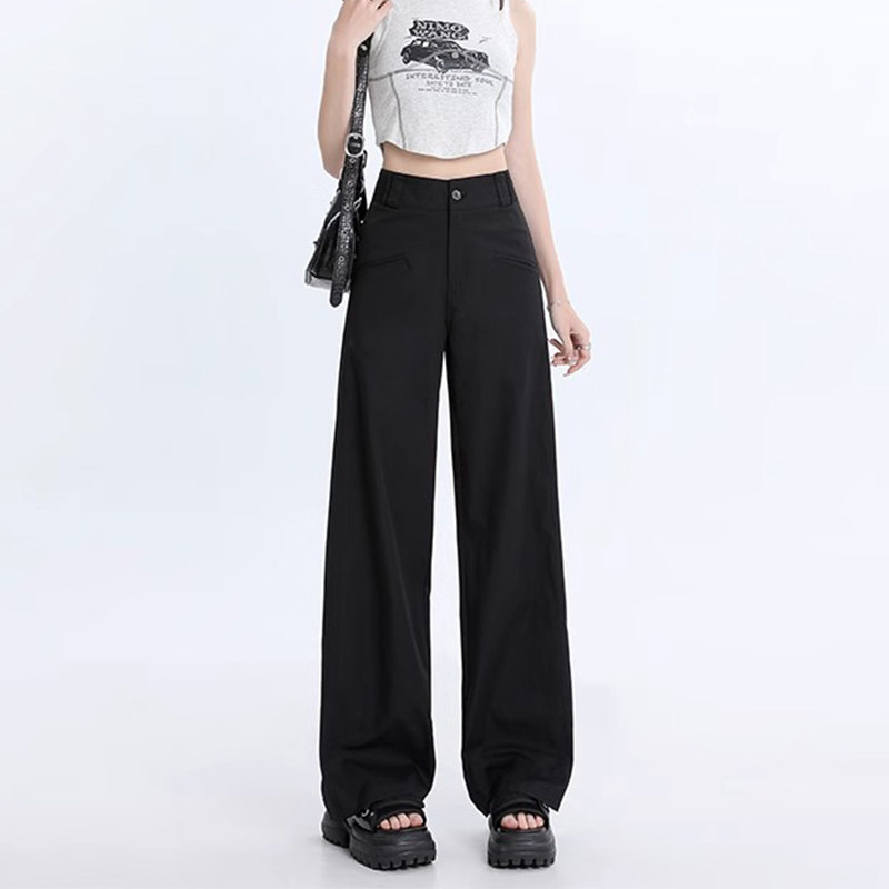 99240-035八字口袋西装裤子女大码胖mm显瘦梨型身材高腰宽松阔腿