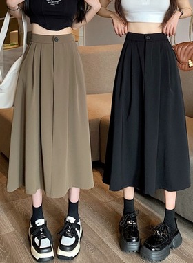 99070-036大码垂感西装裙半身裙子胖mm遮肚显瘦梨型身材高腰a字女