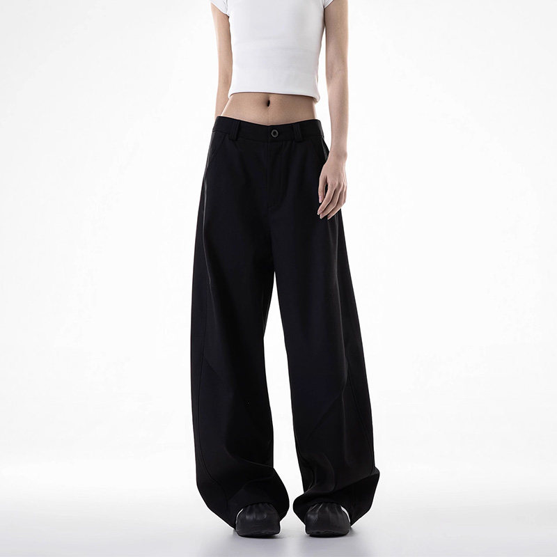 99288-40弯刀西装裤子大码女胖mm显瘦梨型身材高腰慵懒风宽松阔腿