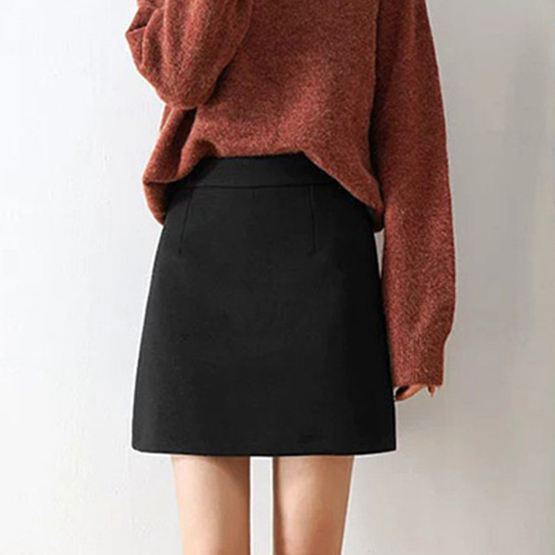 99195-035毛呢大码包臀短裙半身裙女胖mm梨型身材裙子显瘦秋冬