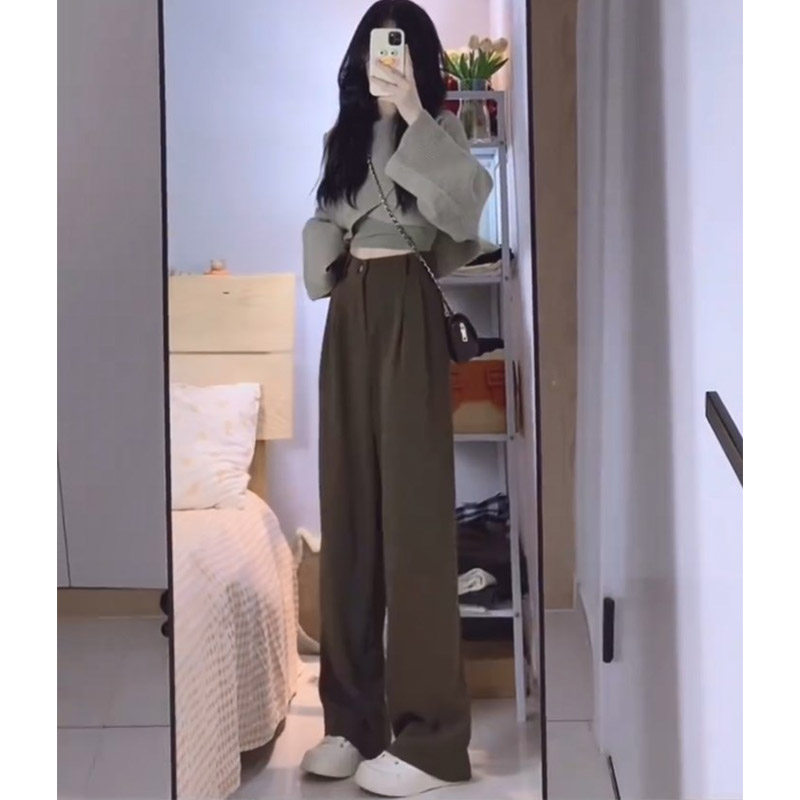 9820-038西装裤大码胖mm垂坠感梨型身材宽松高腰遮胯显瘦直筒裤