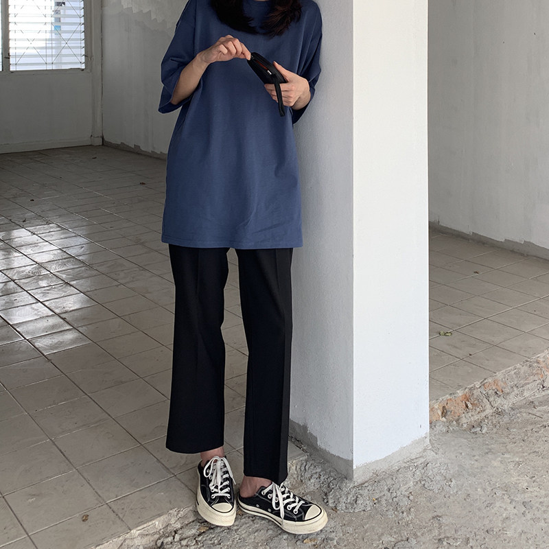 9819-038适合胖妹妹胯大腿粗的大码九分西装裤直筒阔腿裤子女宽松