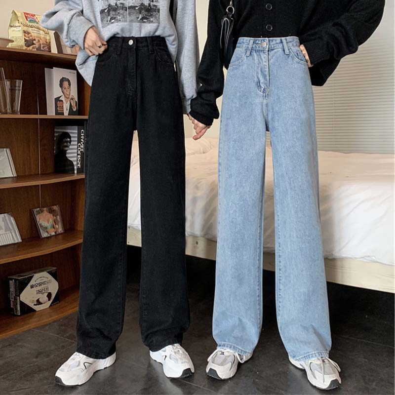 9358#035-038大码直筒牛仔裤胖mm女生穿搭高腰阔腿粗遮胯显瘦长裤