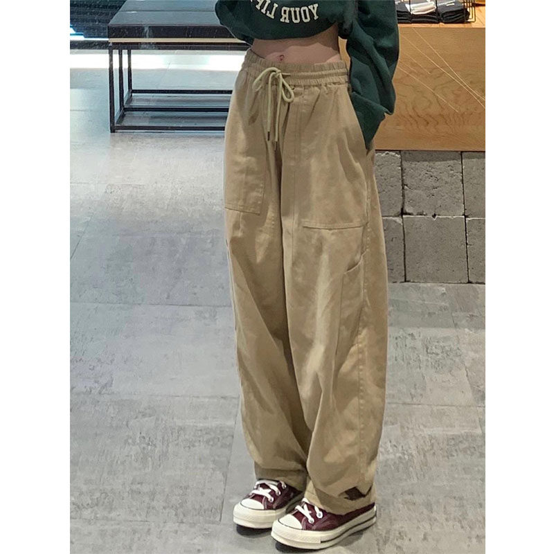 99130-038宽松直筒纯棉工装休闲裤大码胖mm遮胯遮肉显瘦梨型身材