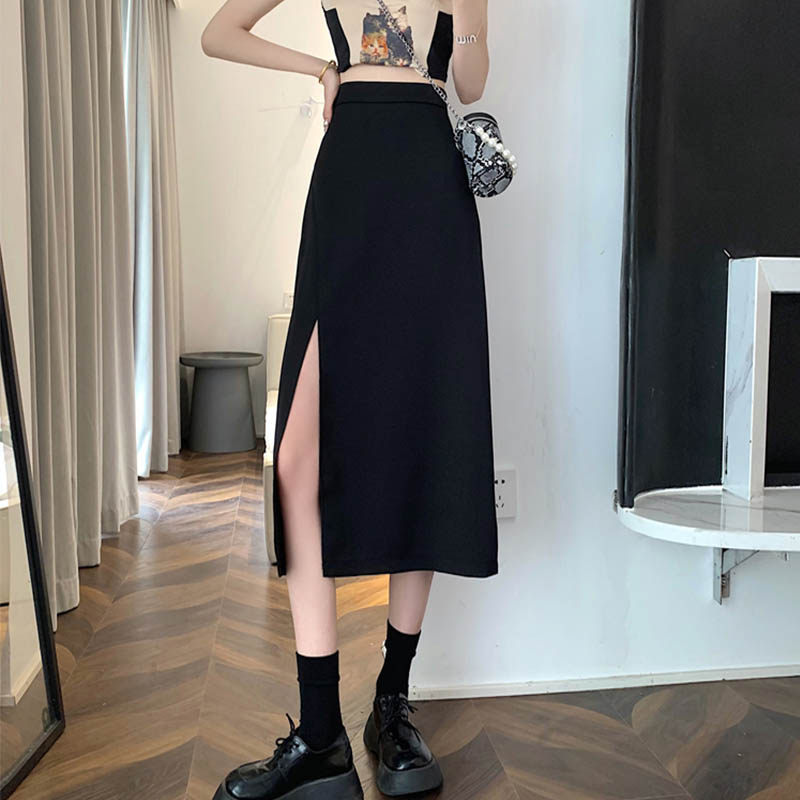 99087-034绿色开叉大码半身裙胖mm显瘦遮胯包臀裙纯欲风梨型身材