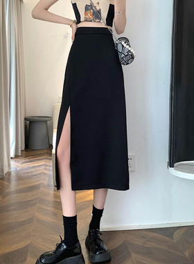 99087-034绿色开叉大码半身裙胖mm显瘦遮胯包臀裙纯欲风梨型身材