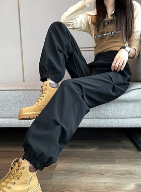 99208-038束脚休闲工装裤子女胖mm大码显瘦高腰直筒小个子九分