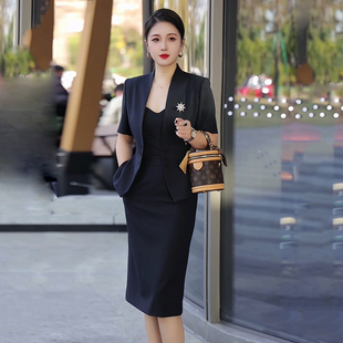 薄款 短袖 套裝 小個子售樓部珠寶店工裝 美容院工作服 女夏季 職業(yè)西裝