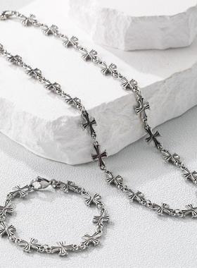 跨境锁十字花潮牌男锁链女小众高级项链感说PG0548唱嘻哈风简骨约