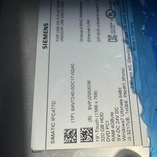 6AV7240-5DC17-0QA0 工控机 IPC477D 工业触控控制设备议价维修