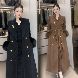 百搭长款 冬季 羽绒内胆狐狸毛袖 大衣女人味翻领设计呢子 小茵家