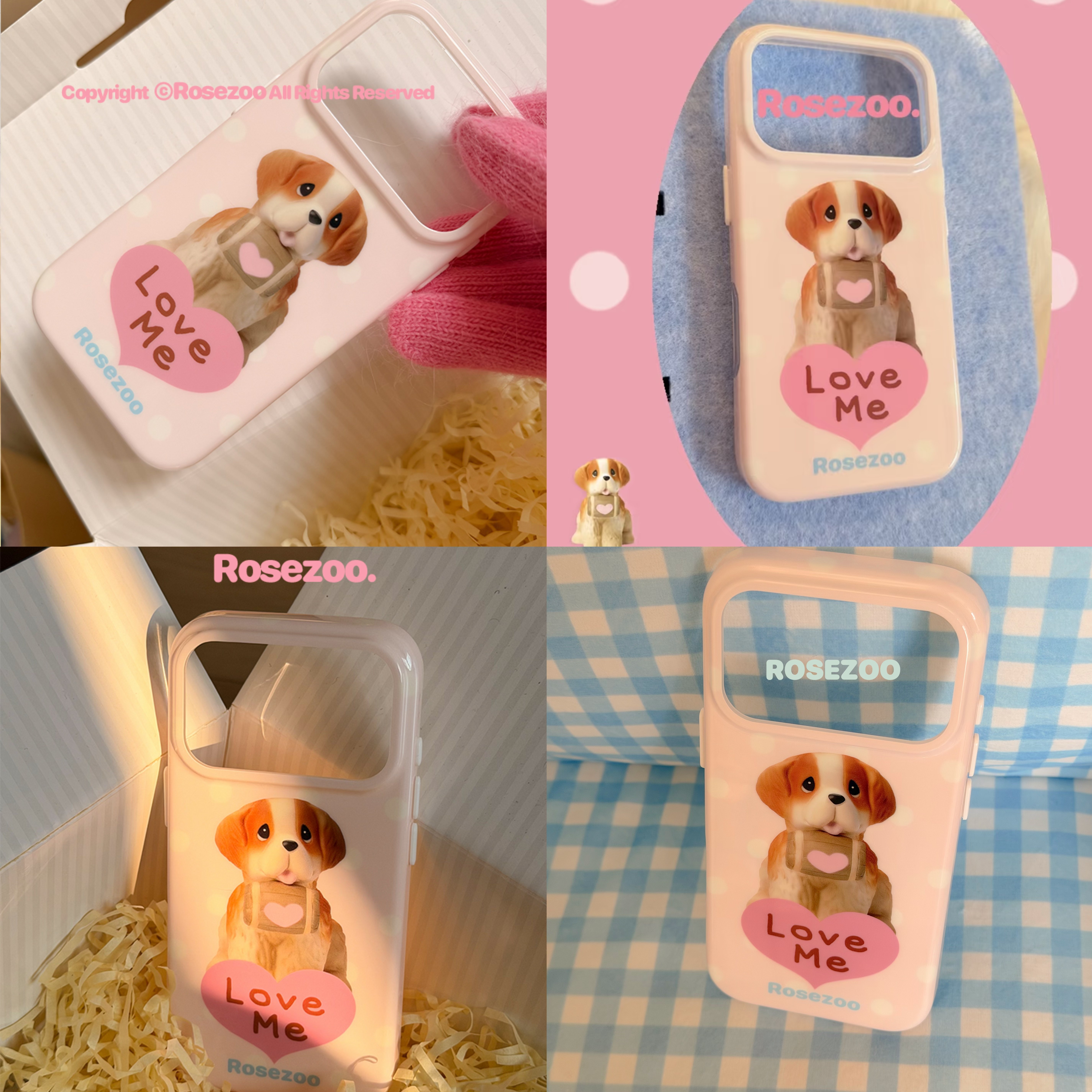 玫瑰动物园粉色爱心波点小狗适用于苹果16promax手机壳17pro可爱温柔保护套17promax光面全包新款17imd手机壳