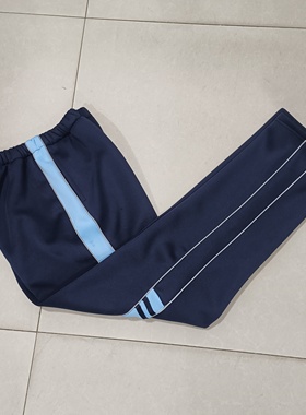 中高小学生校服裤藏蓝色南韩丝拼部分浅蓝宽杠加反光细条学生校裤