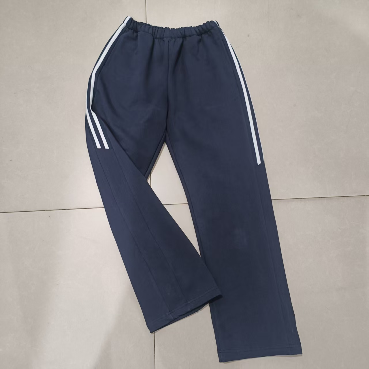 纯棉中高小学生男女校服深藏蓝色上部分二白条运动休闲校裤可订做