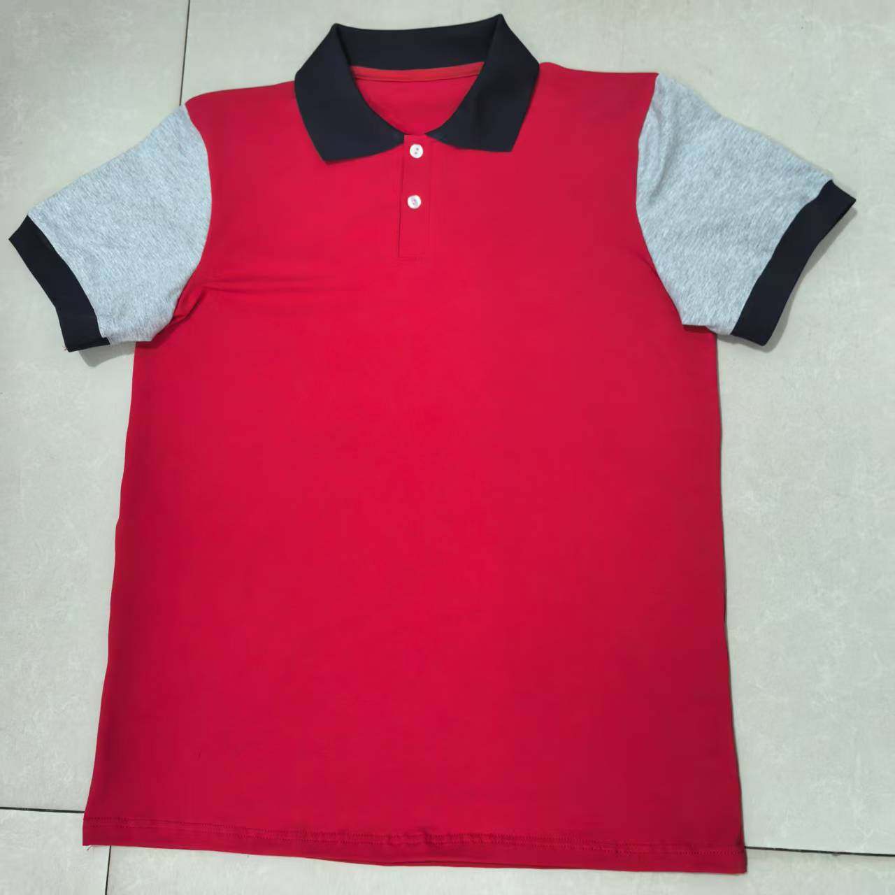 中高小学生夏季薄款纯棉校服短袖大红色拼灰色袖休闲运动短袖可定