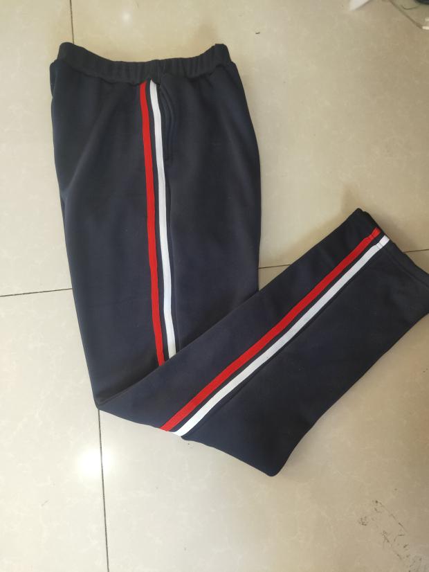 加绒校服裤子藏蓝色两道杠中性款