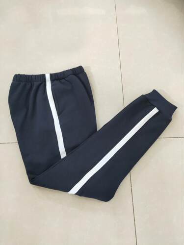 订做纯棉中小学生男女校服裤深藏蓝拼2CM白色宽杠收紧口运动校裤