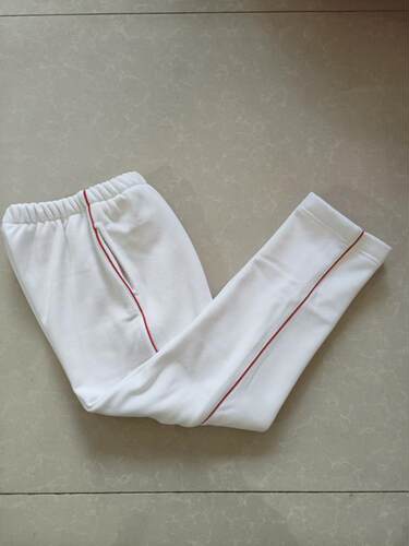 定做冬季中小学加厚加绒校服裤子白色保暖加一道细大红条杠运动裤