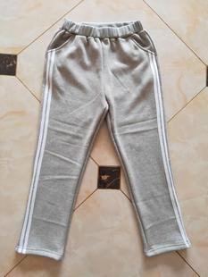 冬季中小学生男女加厚加绒校服裤子浅灰色保暖贴白条二道杠运动裤