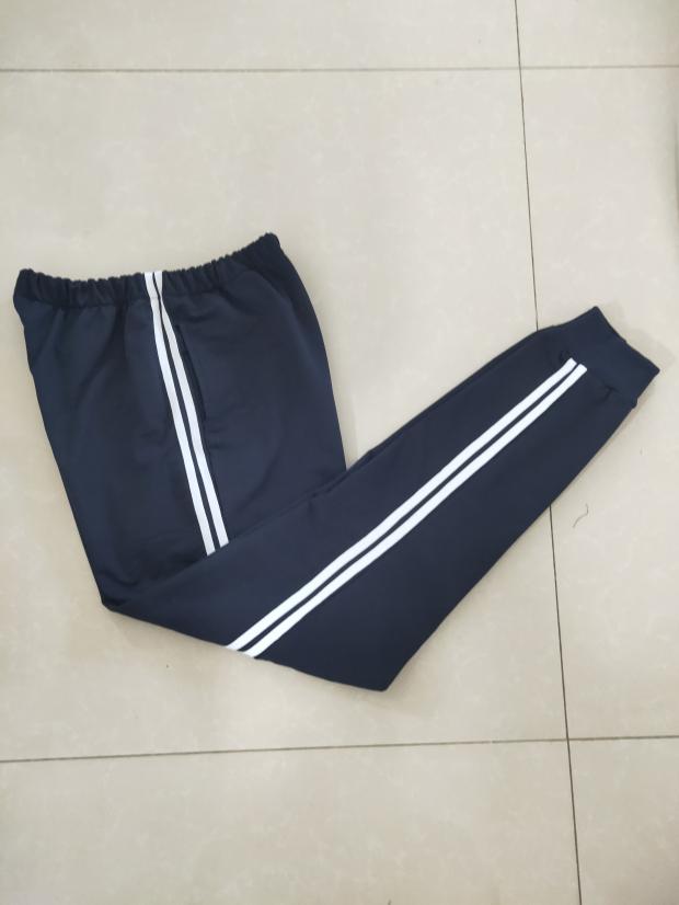 可订做中高校服长裤深藏蓝色白条