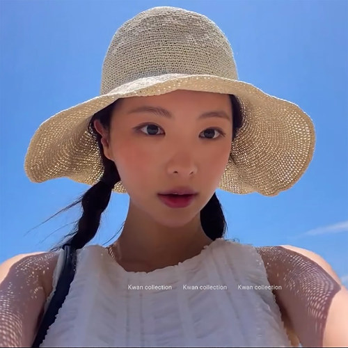 可折叠大檐草编渔夫帽显脸小
