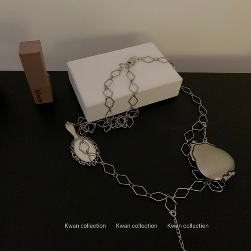 吴小姐同款镜子吊坠菱格腰链项链