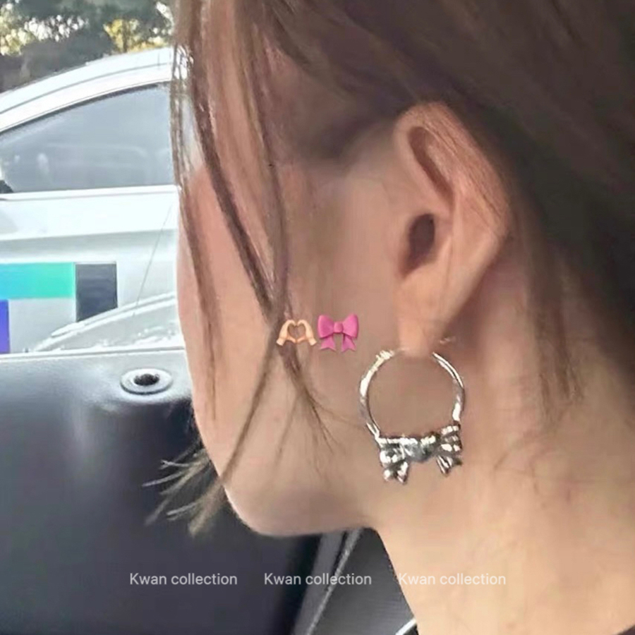 韩国博主onuk同款爱心蝴蝶结耳环