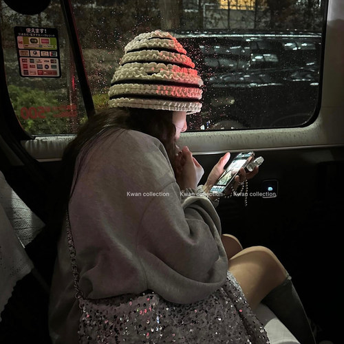 韩国ins博主同款条纹黑白堆堆帽