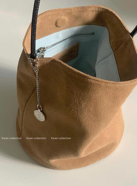 KWAN韩国小众mini水桶包tobo bag全秀林同款牛皮麂皮单肩手提包女